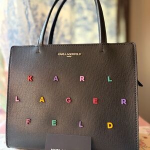 Karl Lagerfeld Black Tote with Colorful Letter Accents